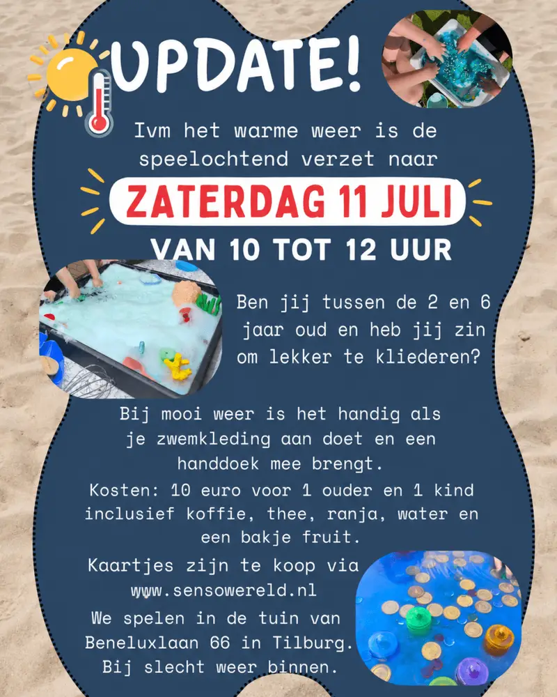 Speelochtend 27 Juni is verplaatst naar 11 Juli 2026: Thema vakantie